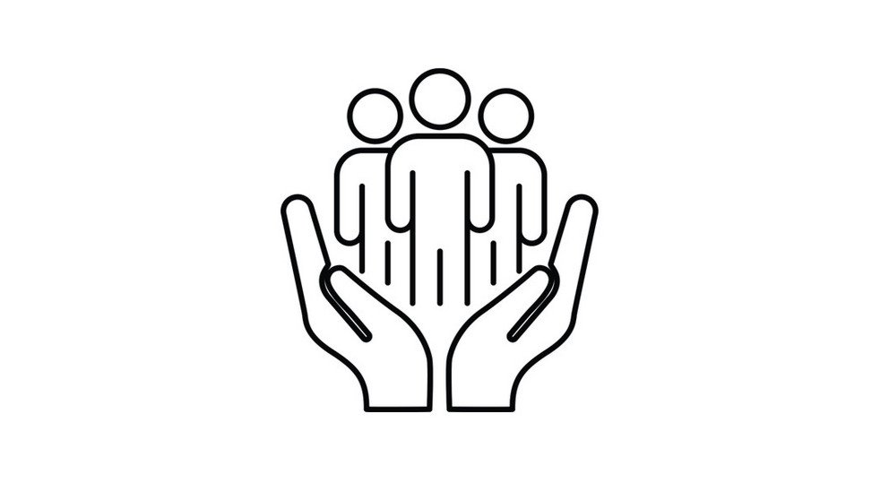 Piktogramm: zwei H&auml;nde halten drei Figuren bzw. Personen