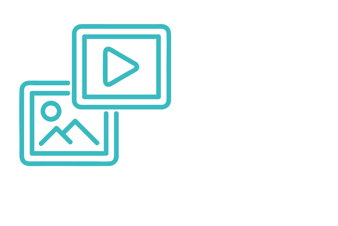 Zwei sich &uuml;berlagernde Piktogramme in T&uuml;rkis: im Hintergrund das Piktogramm f&uuml;r Grafik, dar&uuml;ber etwas nach rechts oben versetzt das Piktogramm f&uuml;r Video