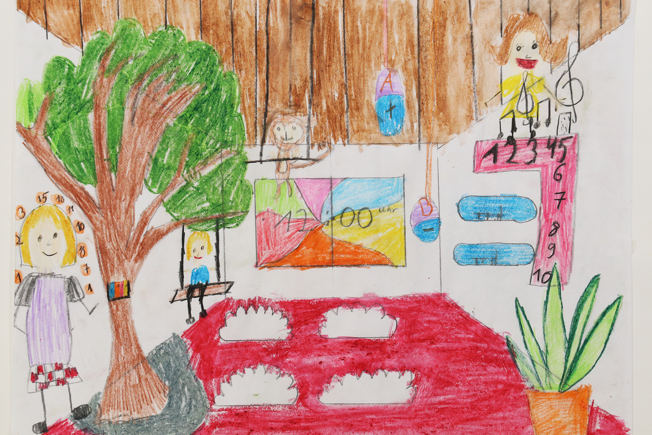 Maximilian Lang, 4a, Kunstgrundschule Haidenhof, Kunstwerk "Meine Lieblingslehrkraft" (H&auml;ngt Treppenhaus 4. Stock)