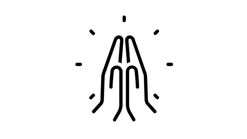 Man sieht das Piktogramm zweier H&auml;nde welcher in einer betenden Geste aneinander gelegt sind.